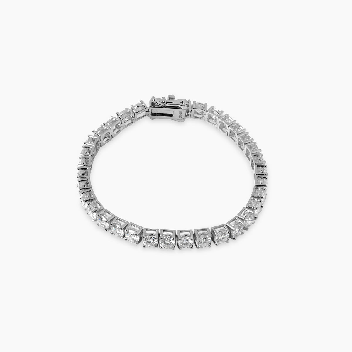 Luxurious tennis bracelet for men crafted in high polish white gold with moissanite.
