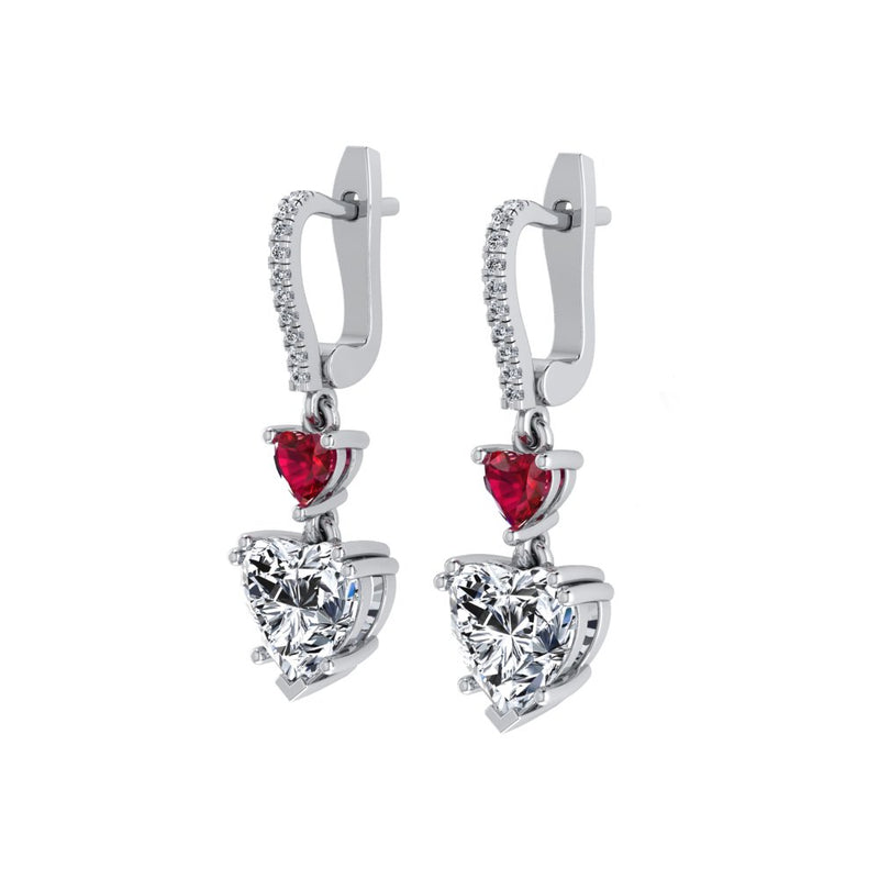 Elegant Amour Ruby Drop Earrings - Side Angle in White Gold.