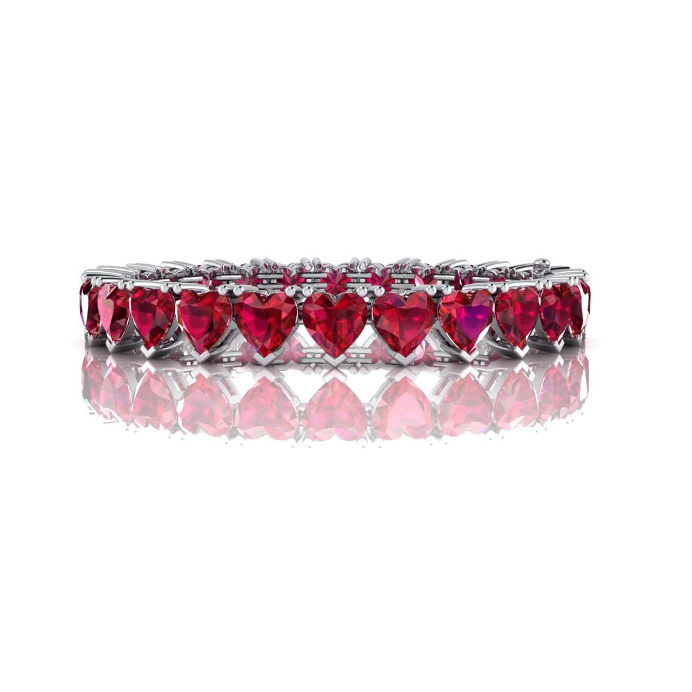 Amour Heart Bracelet Reverso with Rubies in 14K White Gold - Front View.