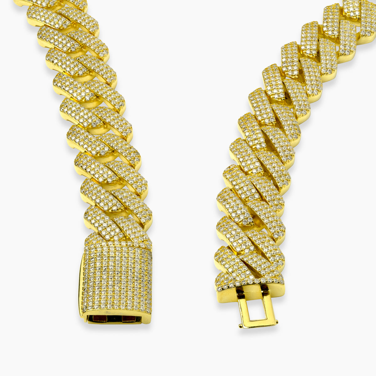 Close-up of Three Rows of Moissanite Stones on Cuban Link Necklace