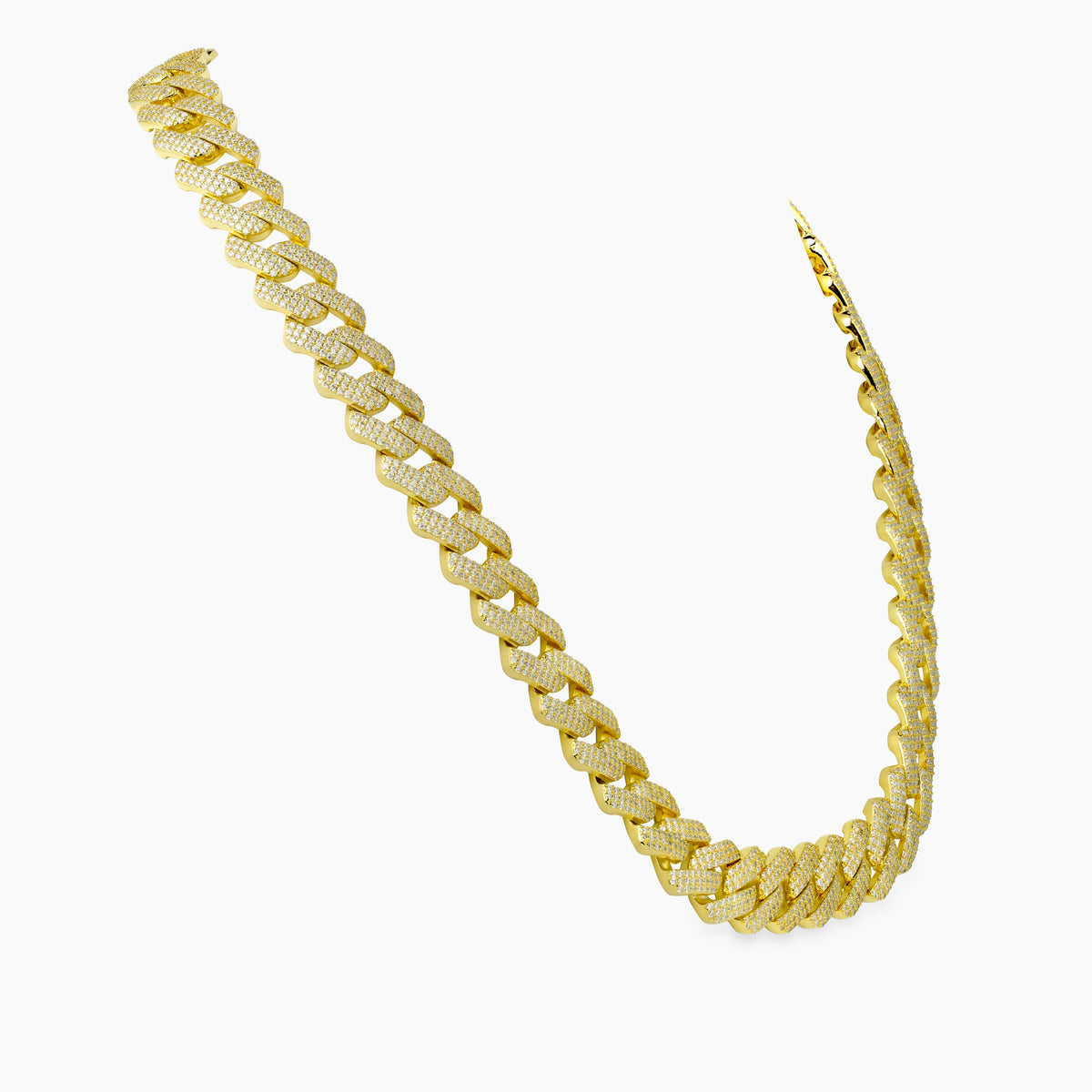 14k Yellow Gold Plated Moissanite Cuban Link Necklace for Men
