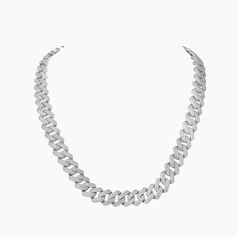 Stylish white gold Cuban link necklace with moissanite