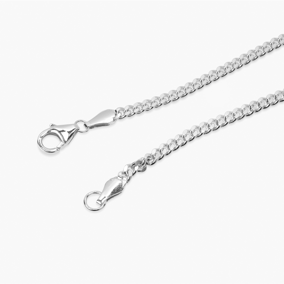 High-polish 925 sterling silver necklace with white gold plating