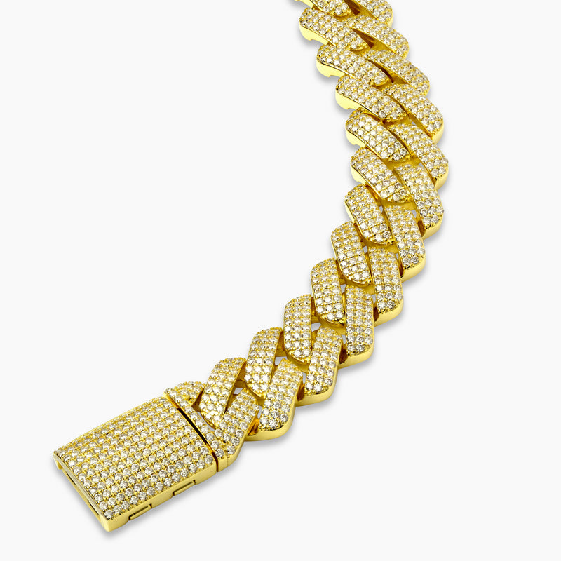 14k Yellow Gold Moissanite Cuban Link Bracelet - Side View