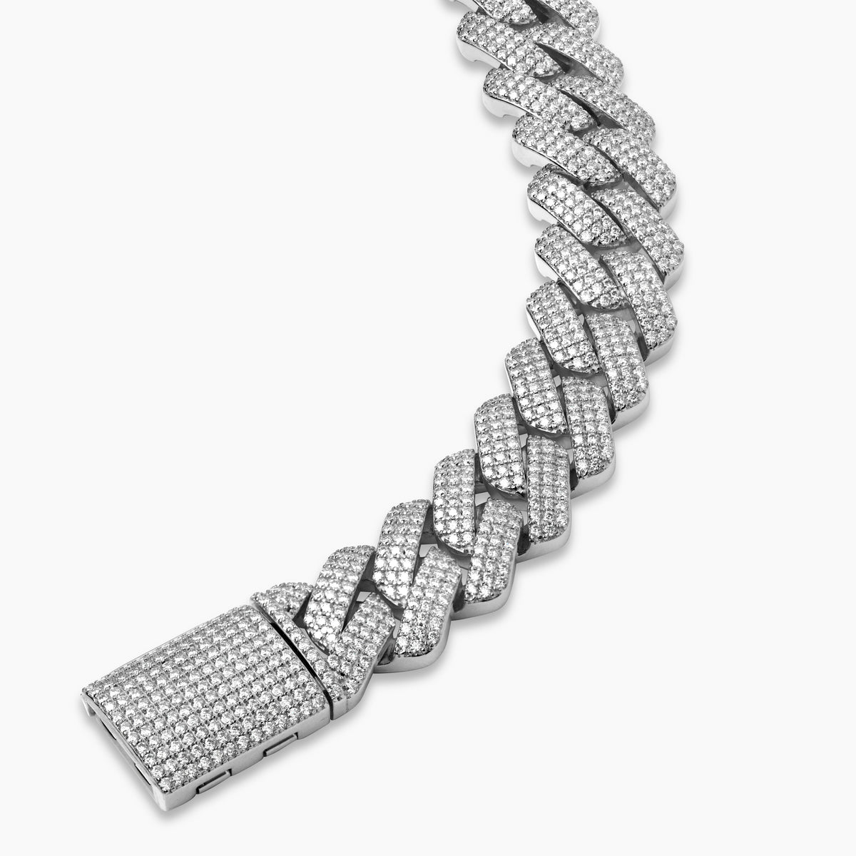 Close-up of 15mm Moissanite Stones on Cuban Link Bracelet